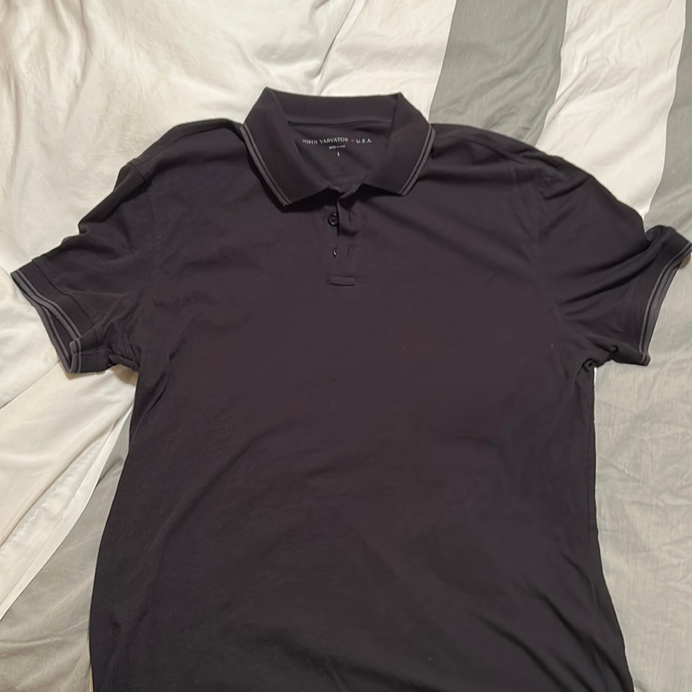 John Varvatos polo, black with grey strips on the collar and the sleeves